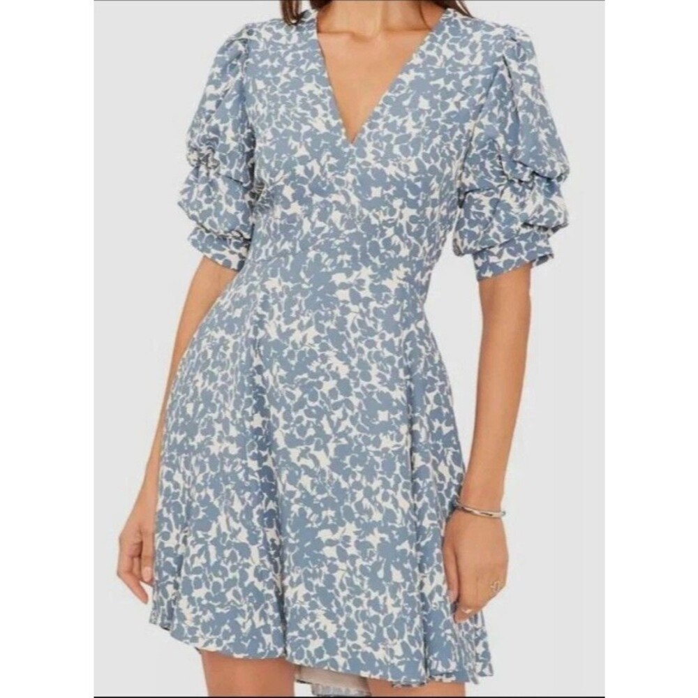 1. State Women's Printed Tiered V-Neck Puff Sleeve A-Line Dress Size S MSRP $89